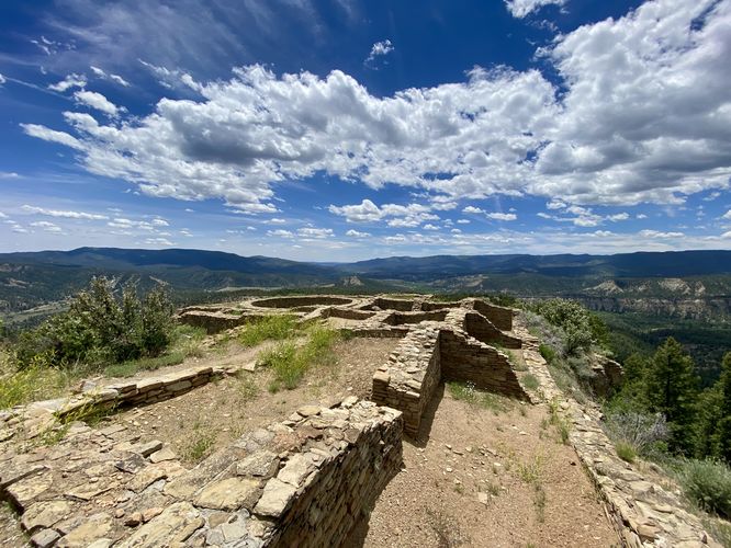 "Great House" - Ancient Puebloan structure atop the Chimney Rock ridge with a stunning view