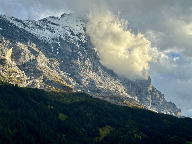 Cloudy view of the Eiger near sunset