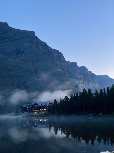 Many Glacier Hotel at sunrise