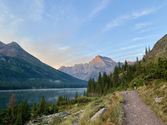 View of Lake Josephine and Mount Gould from the trail