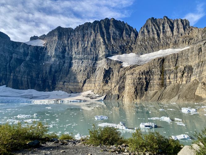 Grinnell Glacier (bottom left), Gem Glacier (top left), and Salamander Glacier (top right)