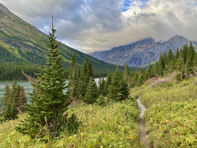 View of Mt. Gould and Lake Josephine from the trail