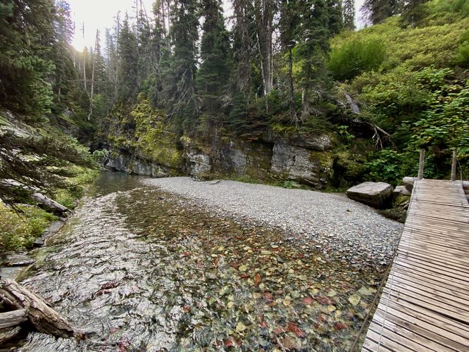 Scenic suspension bridge over Cataract Creek