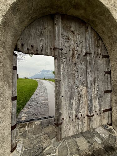Entering the castle gates of Burg Gutenberg