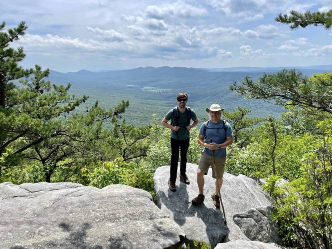 Dave (left / MyHikes) and Tony (right / HikingUpward) at Halfmoon Mountain Lookout