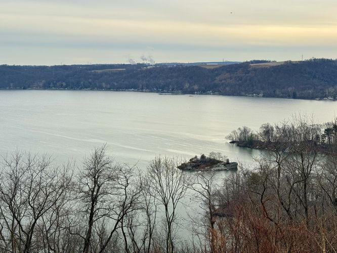 Small islands sit in the Susquehanna River as seen from Hawk Point Overlook