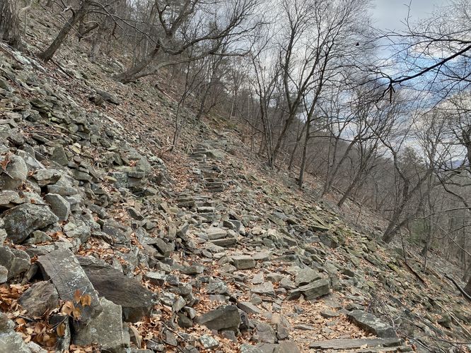 Rock steps define the Appalachian Trail along Hawk Rock Mountain