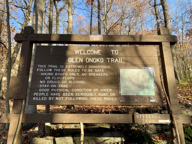"Welcome to Glen Onoko Trail" sign -- Glen Onoko Trail is closed!