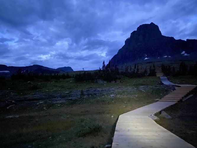 Boardwalk of the trail leads steadily uphill