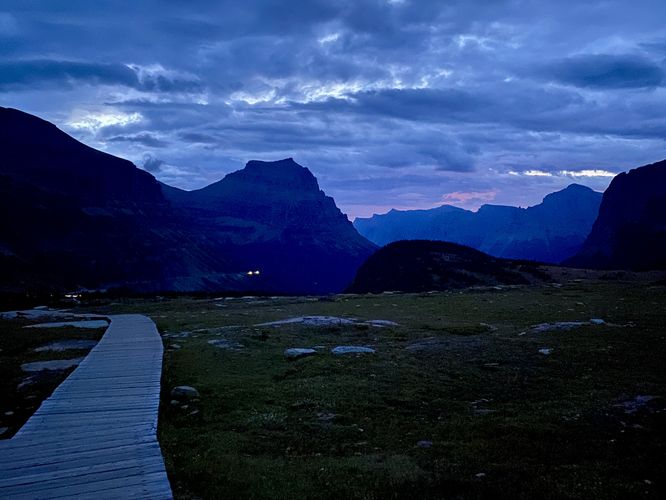 View eastward from Logan Pass before sunrise