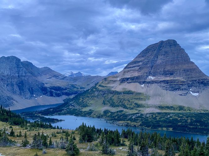 View of Hidden Lake, Bearhat Mountain, and Mount Jackson in the distance