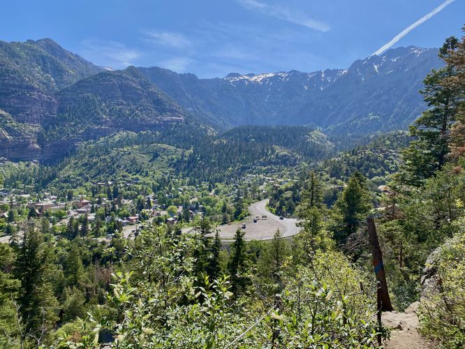 Snow-capped mountains to the southeast in Ouray