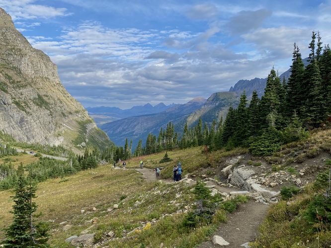 Hikers start off on the Highline Trail
