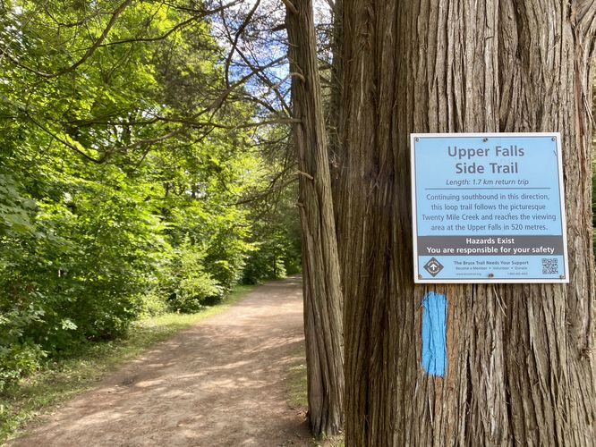 Upper Falls Side Trail sign (blue blazes)