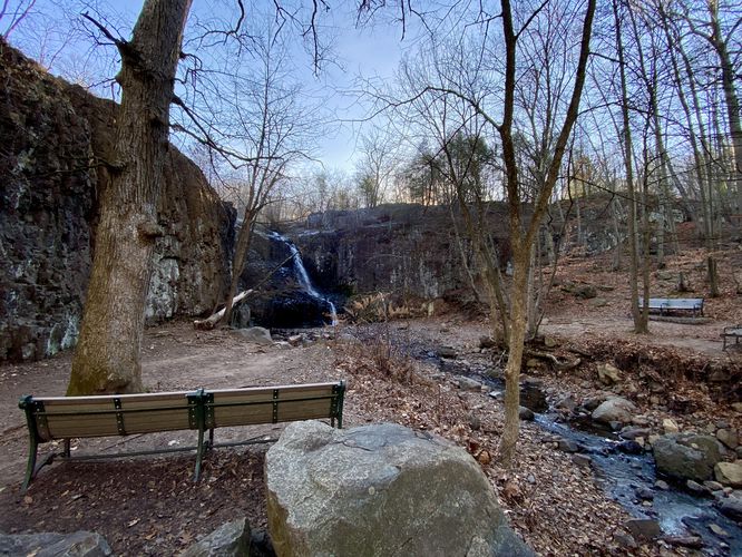 Hemlock Falls as viewed from downstream (w/benches)