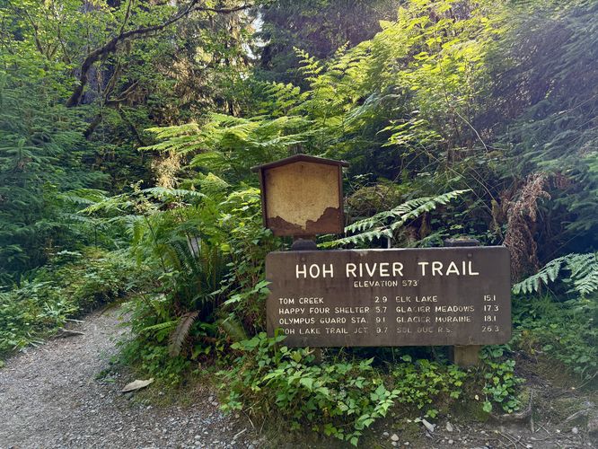 Distance markers sign along the Hoh River Trail