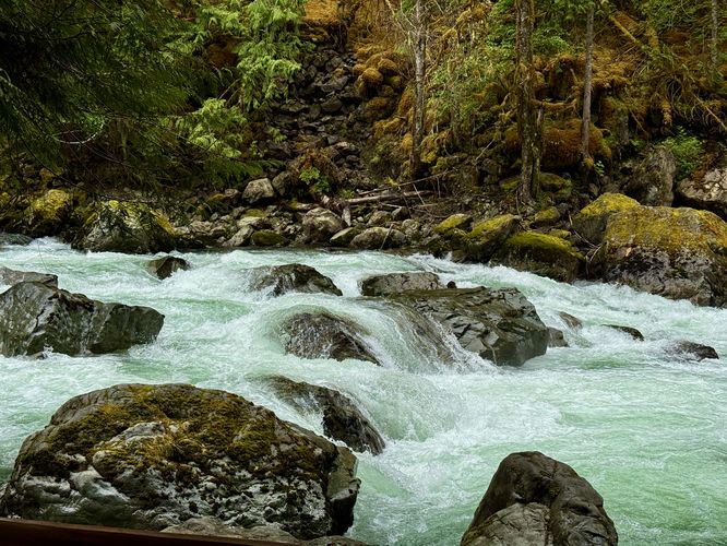 Stunning turquoise water of the river flows by