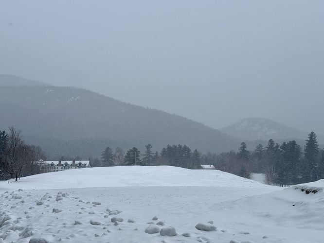 View of mountains with the Ausable Club at the foothills