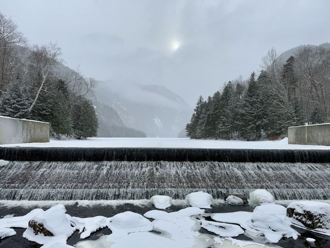 View of the Lower Ausable Lake Dam from the footbridge