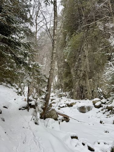 Hiking through a steep gorge to reach Rainbow Falls
