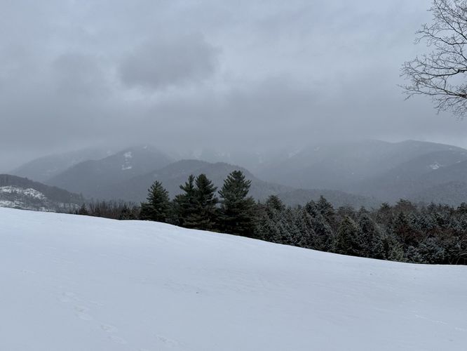 View into the high peaks from the Ausable Club from the road