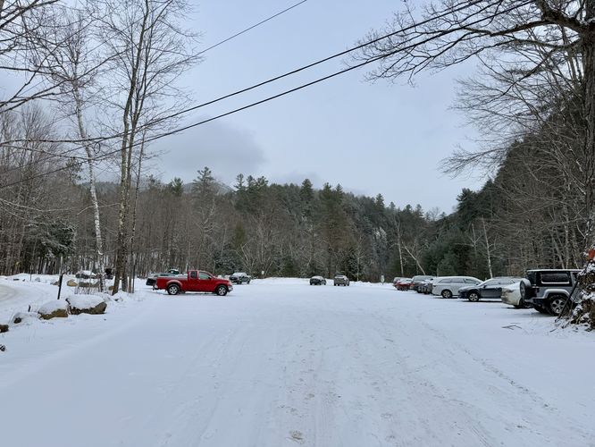 Massive parking lot for Indian Head / Adirondak Mountain Reserve