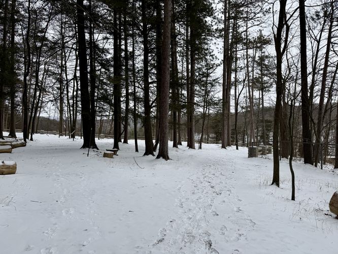 Snowy path leads from Inspiration Point to more views into Letchworth Gorge