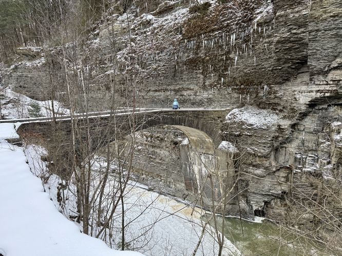 Walking the stone footbridge