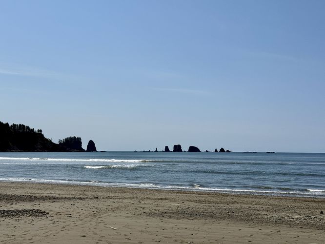 View of Crying Lady Rock (left) and the Quillayute Needles (sea stacks)