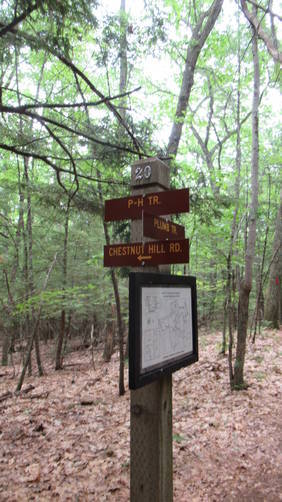 Numbered Information post with trail names and map