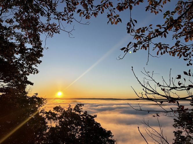 Johnson Cliff Vista via Mid State Trail - Johnson cliff foggy morning below album