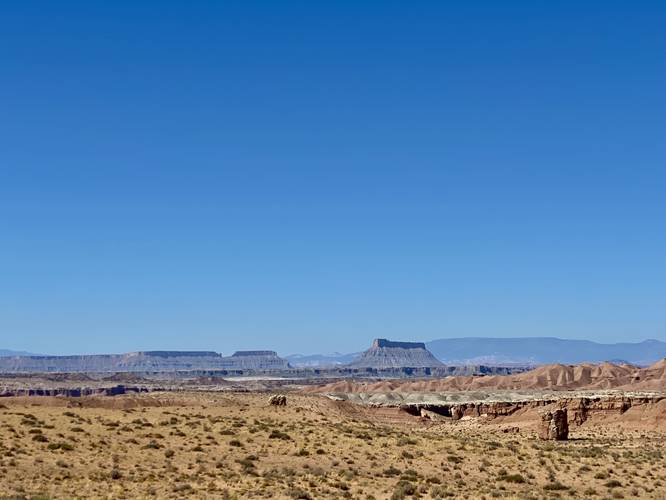View of distant mesas in Utah's vast landscape from Kathline Rock