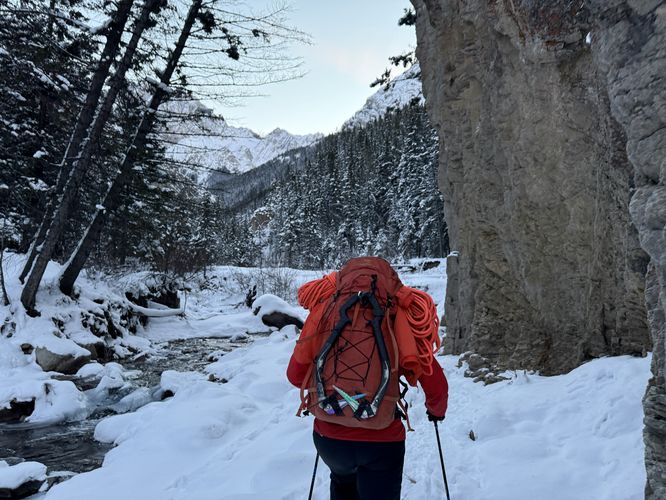 Sarah Hueniken leads the way into King Creek Canyon