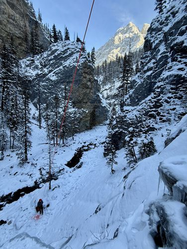 View from The Mentor with Sarah Hueniken on belay
