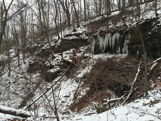 Gorge in the winter with icicles