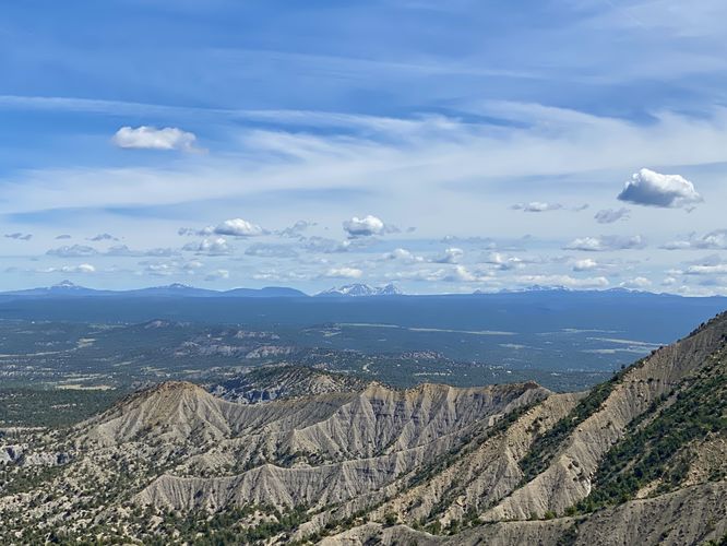 View of Mesa Verde's rugged northern slopes over the Montezuma Valley