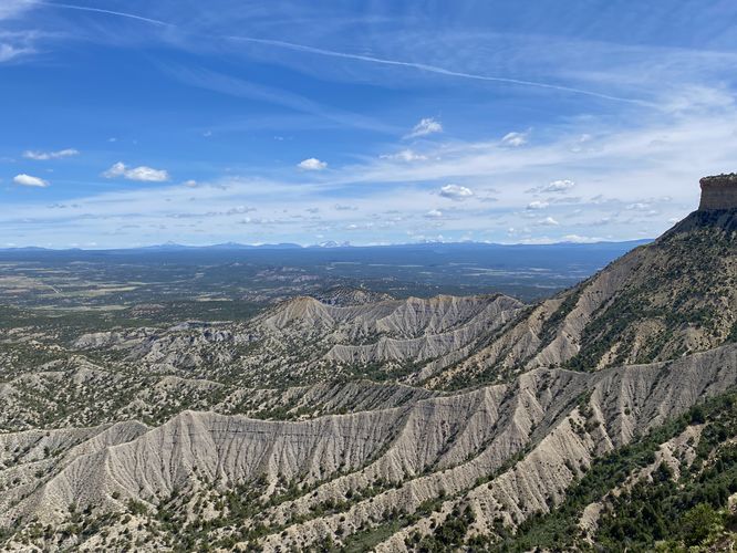 View of Mesa Verde's rugged northern slopes over the Montezuma Valley