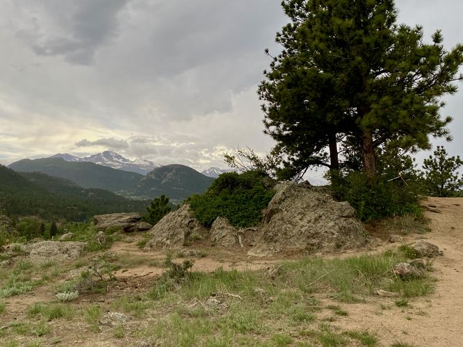 View of white capped mountains within Rocky Mountain National Park