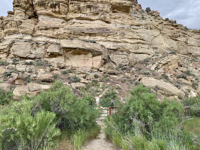 Dirt pathway leads to the view of the Kokopelli Pictographs
