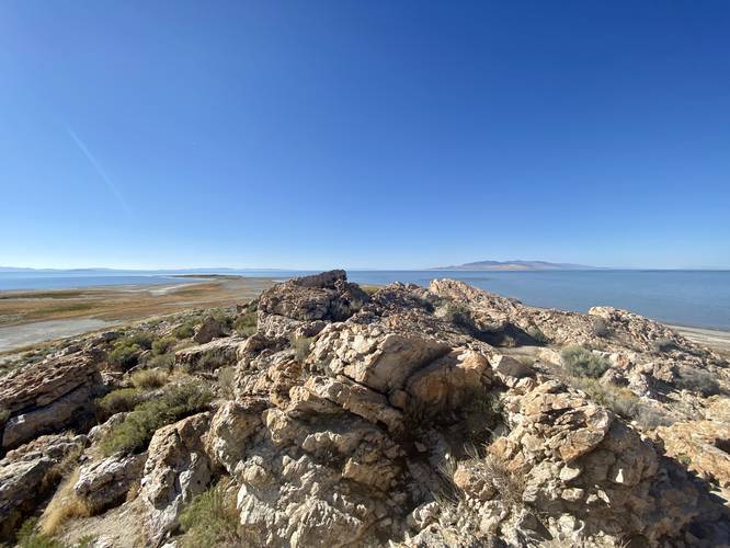 Rock outcropping with a view of the Great Salt Lake