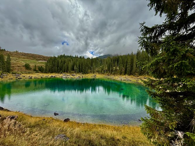 View of Karersee from the north side of the trail