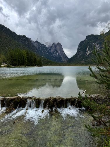 Small dam view on the north side of Lake Dobbiaco