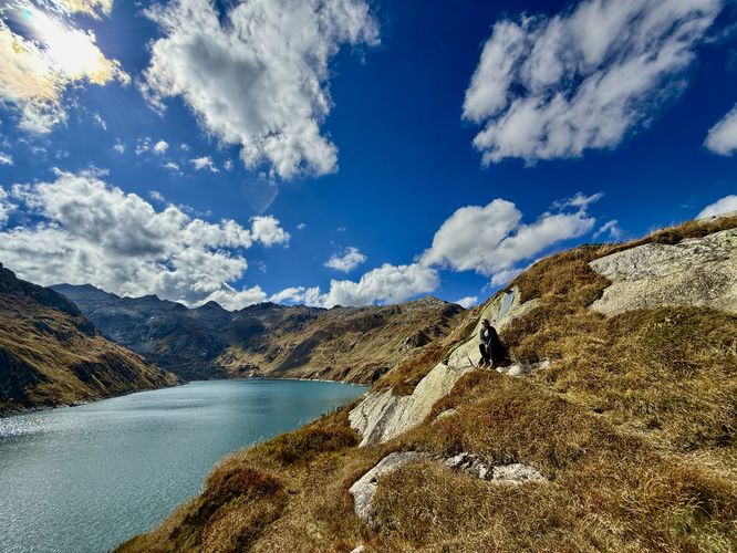 Sitting on the rocky slopes of Lago di Lucendro (Lake Lucendro)