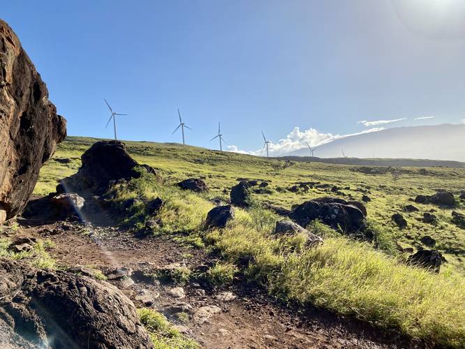 View of the wind turbines from the Lahaina Pali Trail