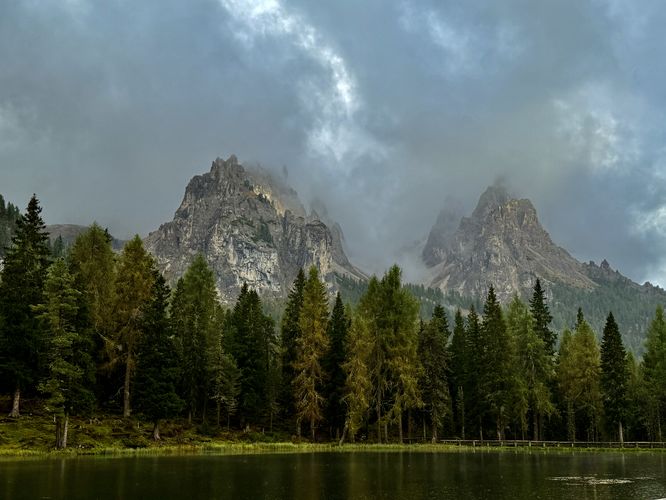View of alpine peaks at Lake Antorno
