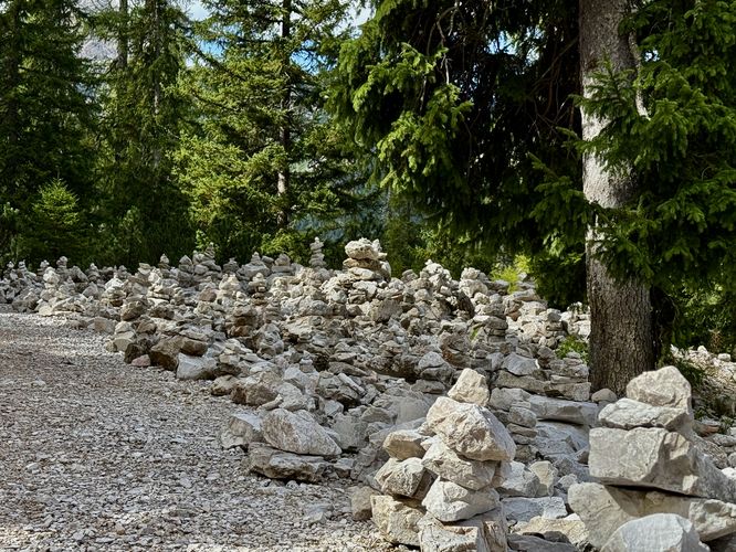 Hundreds of rock cairns