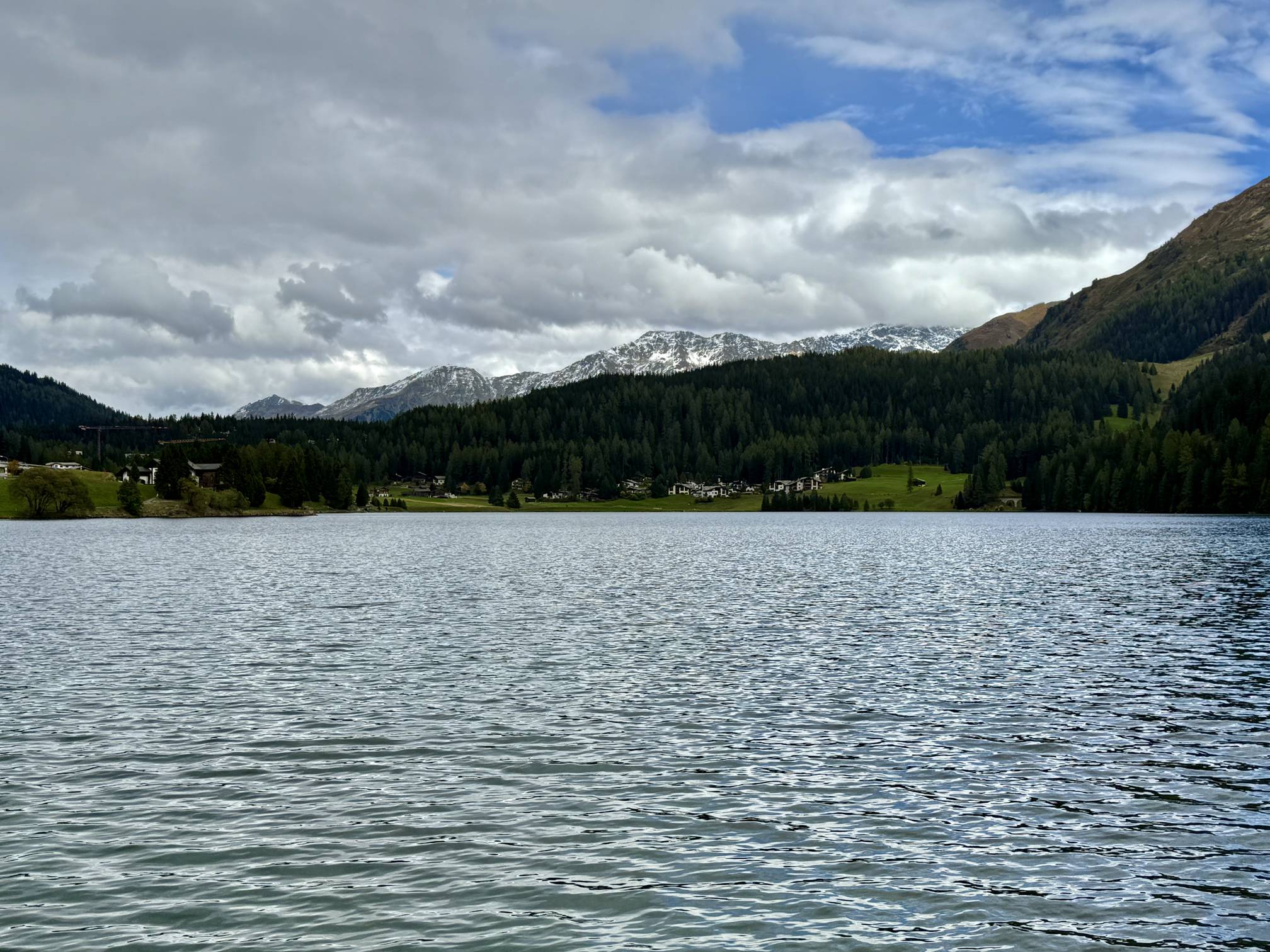 A view of Davosersee (Lake Davos) in Davos, Switzerland.