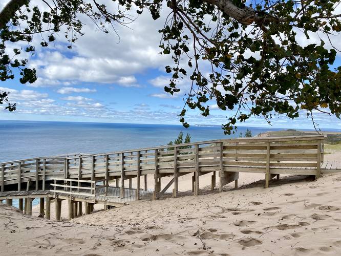 Wooden platform provides stunning views of Lake Michigan