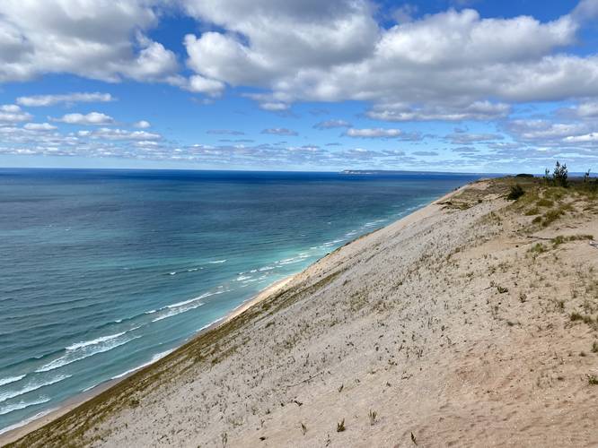 View of Lake Michigan's turquoise waters along the dunes