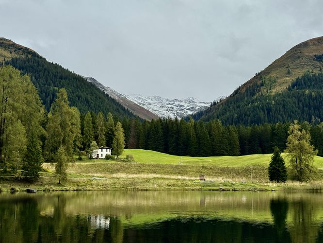 East-facing view of Alps above Schwarzsee in Davos